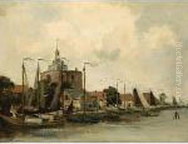 A View Of The Dromedaris, Enkhuizen Oil Painting by Willem George Fred. Jansen