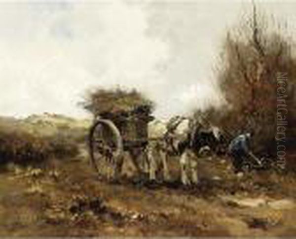 A Woodgatherer In The Dunes Oil Painting by Willem George Fred. Jansen