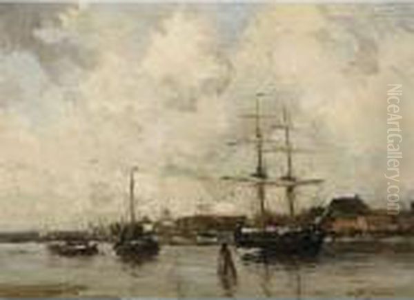 A View Of Harlingen Harbour Oil Painting by Willem George Fred. Jansen