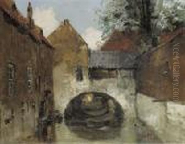 Binnendieze Bij Uilenburgstraatje, 's-hertogenbosch Oil Painting by Willem George Fred. Jansen