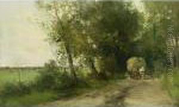 A Haywagon On A Country Road Oil Painting by Willem George Fred. Jansen