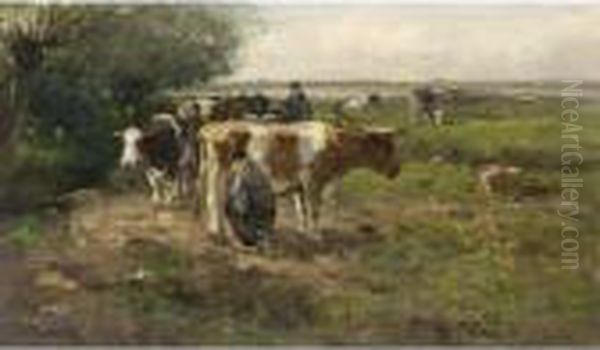 Milking Time Oil Painting by Willem George Fred. Jansen