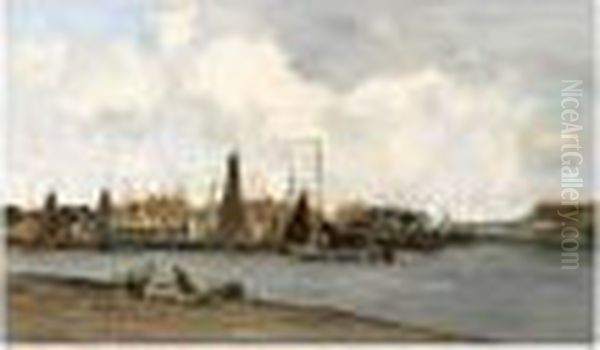 Sailing Boats In The Harbour Of Breskens Oil Painting by Willem George Fred. Jansen