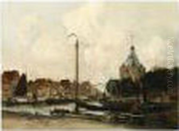 A View Of Enkhuizen Harbour With The Drommedaris Oil Painting by Willem George Fred. Jansen