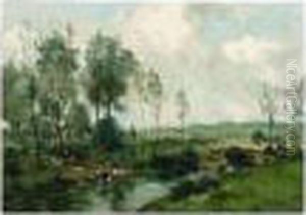 Washerwomen By A River Oil Painting by Willem George Fred. Jansen