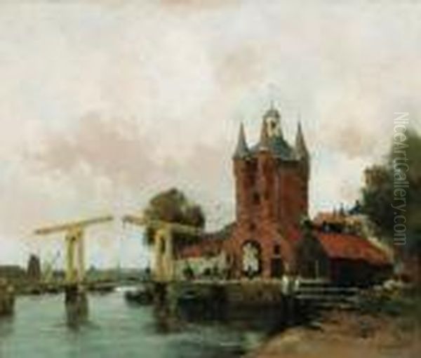 A View In Zierikzee, With The Zuydt-havenpoort Oil Painting by Willem George Fred. Jansen