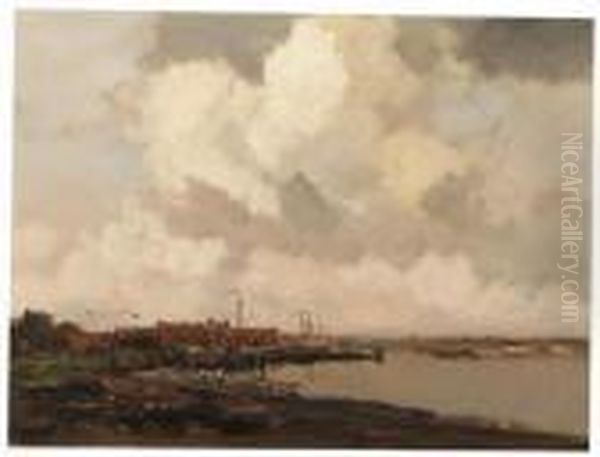 A Shipyard Oil Painting by Willem George Fred. Jansen