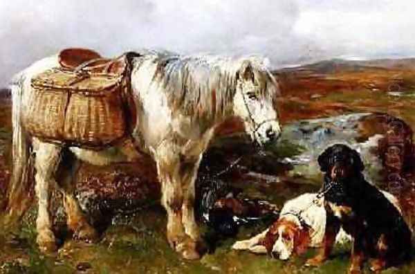 Highland Pony with Dogs Oil Painting by John Sargeant Noble, R.B.A.