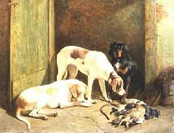 Pointers and a Gordon Setter Oil Painting by John Sargeant Noble, R.B.A.