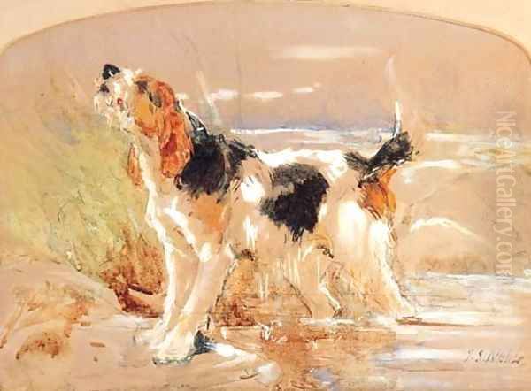 An Otter Hound emerging from Water Oil Painting by John Sargeant Noble, R.B.A.