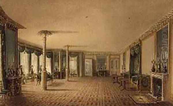 The South Drawing Room or Banqueting Room Gallery from Views of the Royal Pavilion Oil Painting by John Nash