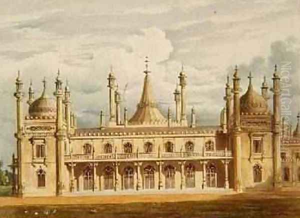 Facing West the Kings Apartment with Household Apartments above from Views of the Royal Pavilion Oil Painting by John Nash