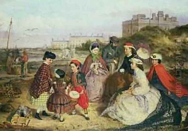 A Victorian Family at the Seaside Oil Painting by Charles Wynee Nicholls