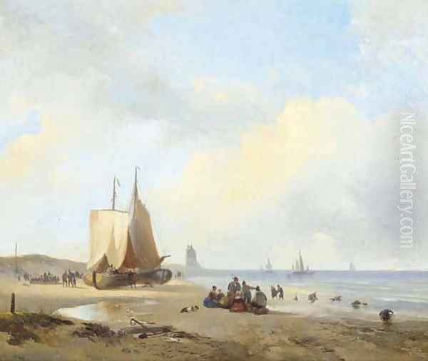 Activities on a sunlit beach Oil Painting by Wijnandus Johannes Josephus Nuyen