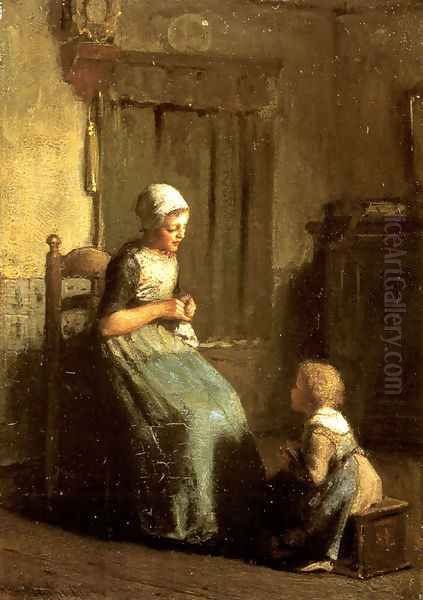 The Knitting Lesson Oil Painting by Albert Neuhuys