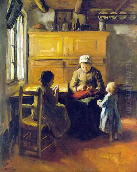 The sewing lesson Oil Painting by Albert Neuhuys