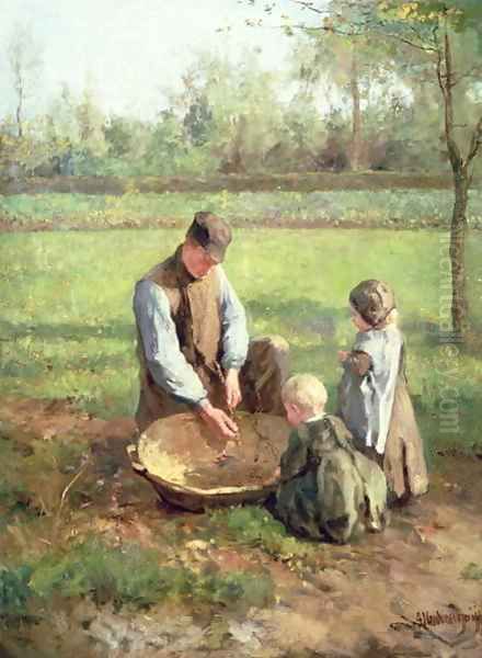 Watching father work Oil Painting by Albert Neuhuys