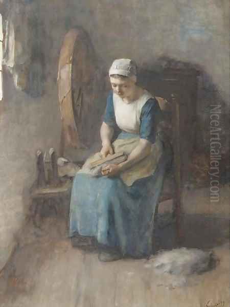 Combing the wool Oil Painting by Albert Neuhuys