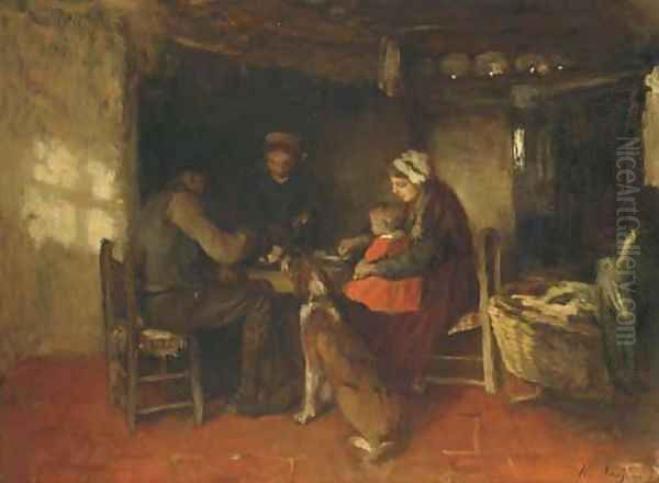 Familie aan de maaltijd a family meal Oil Painting by Albert Neuhuys