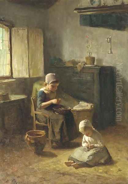 Mother's little helpers Oil Painting by Albert Neuhuys