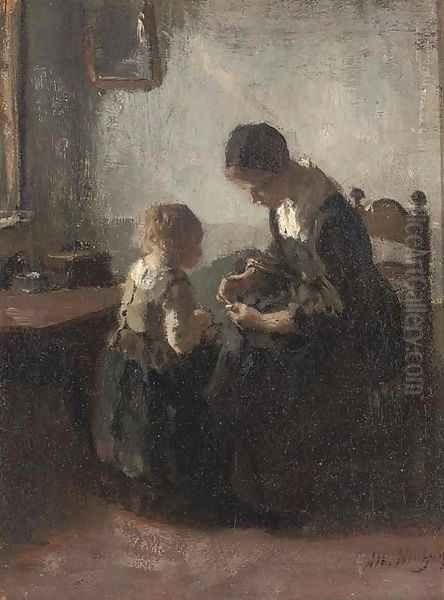 The first lesson Oil Painting by Albert Neuhuys