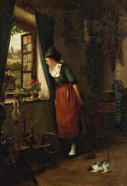 Peeking out the Window Oil Painting by Albert Neuhuys