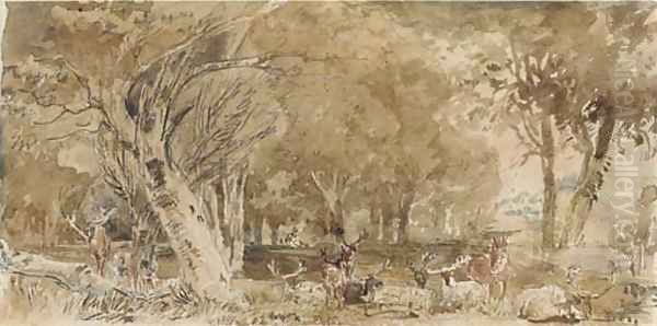 Deer resting in the shade Oil Painting by William Andrews Nesfield