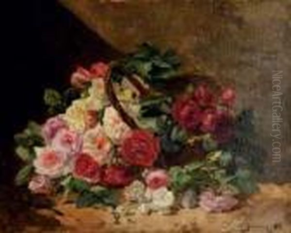 Roses In A Basket Oil Painting by Georges Jeannin