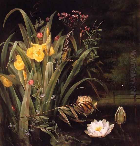 A Lily Pond Oil Painting by Hermania Sigvardine Neergaard