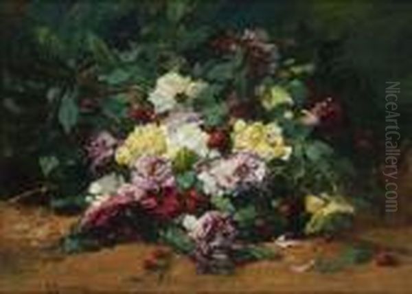 Brassee De Fleurs Et Cerises Oil Painting by Georges Jeannin