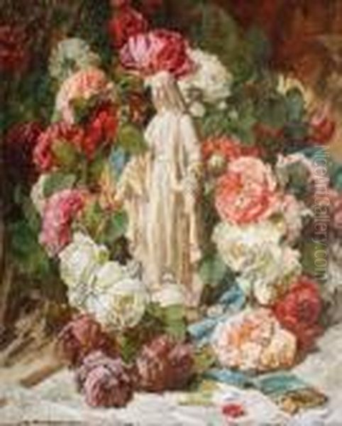 Statuette Au Milieu Des Roses Oil Painting by Georges Jeannin