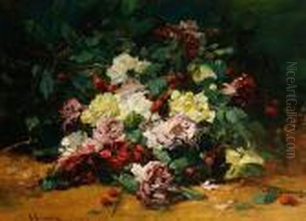 Still Life Of Flowers Oil Painting by Georges Jeannin