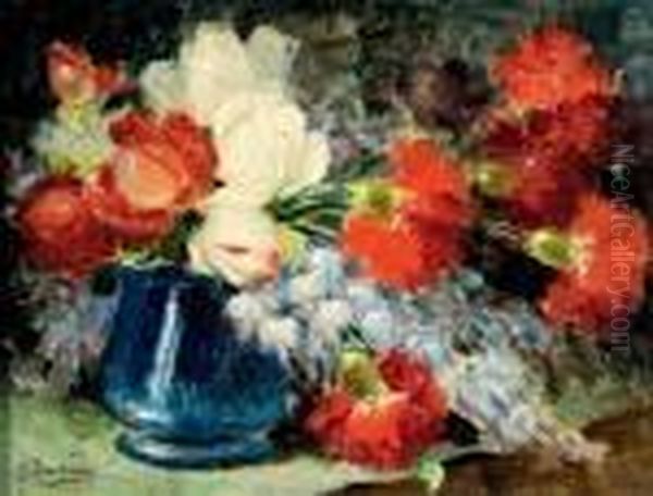 Nature Morte Aux Roses Et OEillets Oil Painting by Georges Jeannin