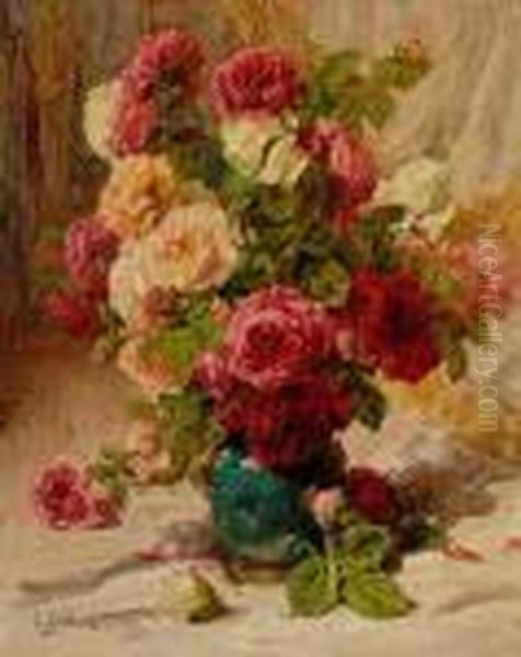 Vase De Roses, 1911 Oil Painting by Georges Jeannin