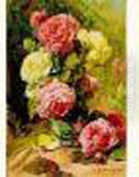 Bouquet De Roses Oil Painting by Georges Jeannin