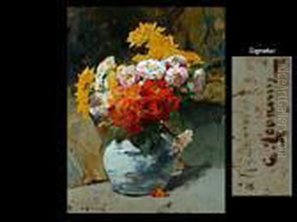 Blumenstrauss In Vase Oil Painting by Georges Jeannin