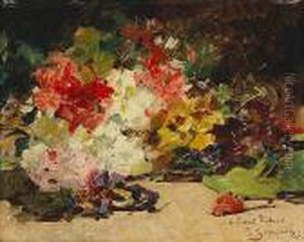 A Floral Still Life Oil Painting by Georges Jeannin