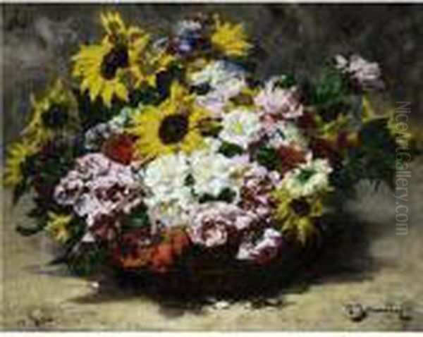 A Floral Bouquet Oil Painting by Georges Jeannin