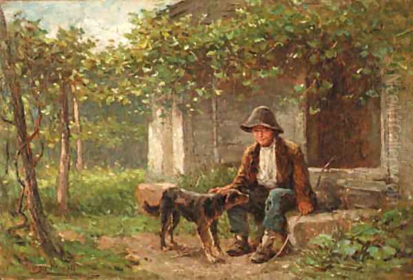 Young Boy with Dog Oil Painting by Hugh Newell