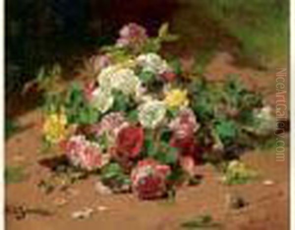 Bouquet De Roses Oil Painting by Georges Jeannin