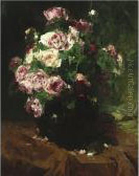 Still Life With Roses Oil Painting by Georges Jeannin