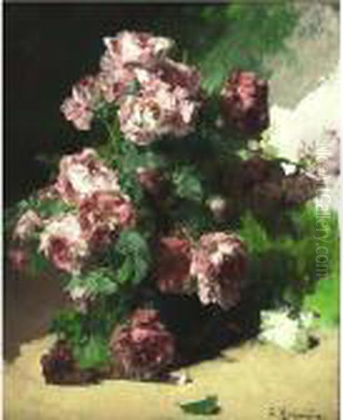 Bouquet Of Roses Oil Painting by Georges Jeannin