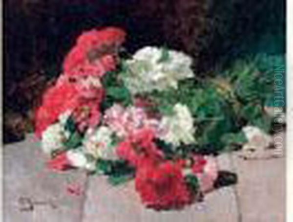 Bouquet De Fleurs Sur Un Entablement Oil Painting by Georges Jeannin