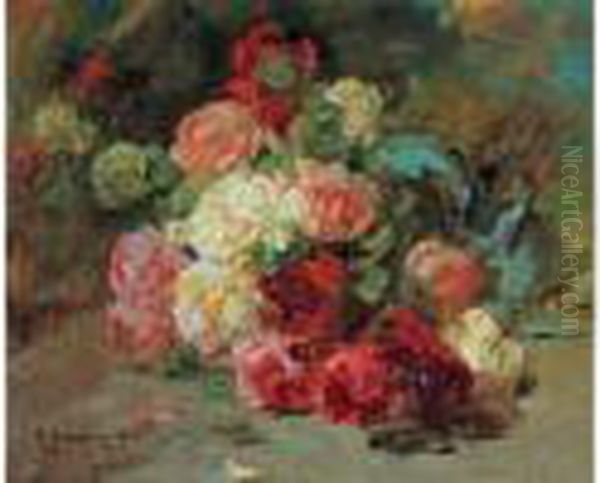 Jete De Roses, 1918. Oil Painting by Georges Jeannin