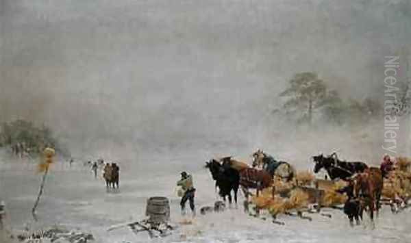 Sledges on the Ice 1873 Oil Painting by Arthur Johann Severin Nikutowski