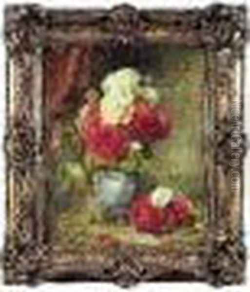 Nature Morte Au Vase De Roses Oil Painting by Georges Jeannin