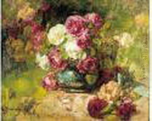 Corbeille De Roses Anciennes Oil Painting by Georges Jeannin