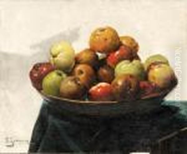 A Bowl Of Apples Oil Painting by Georges Jeannin