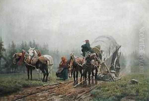 The Broken Freight Wagon 1862 Oil Painting by Arthur Johann Severin Nikutowski