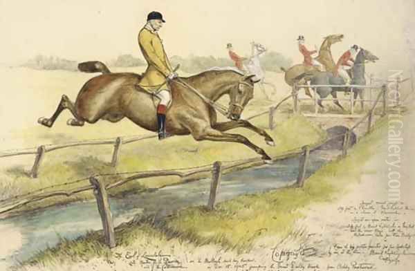 Lord Lonsdale jumping the Great Dalby Brook by Basil J. Nightingale